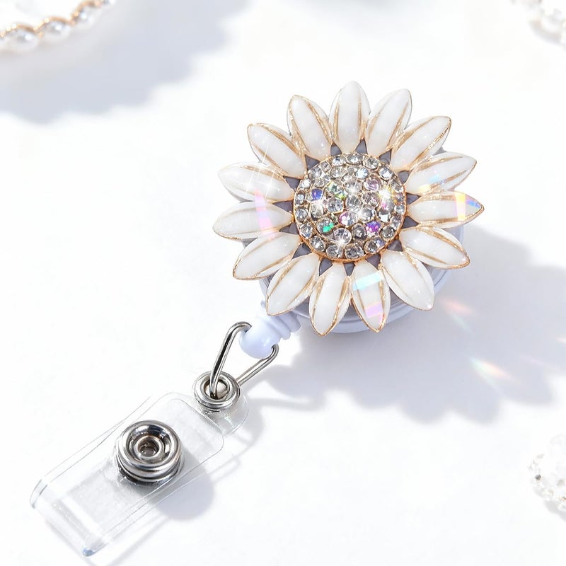 Ascrafter Luxury Flower Retractable Name Card Badge Holder with Alligator Clip, ID Badge Reel Clip On Card Holders - Image 2